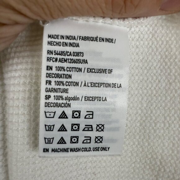 American Eagle Mens White Waffle Knit Long Sleeve Shirt With Embroidered Logo - Picture 5 of 13